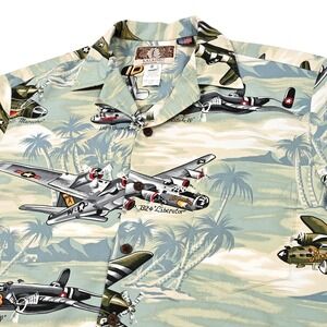 Vtg Kalaheo Hawaiian Shirt Men's Small WW2 Bombers Islands Pacific USA Flying
